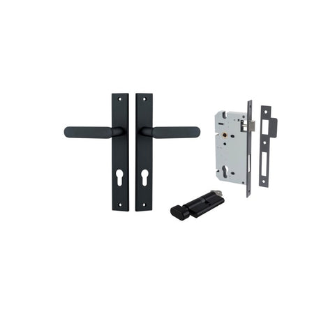IVER Bronte Door Lever Handle On Rectangular Backplate | Entrance Kit (Key/Thumb) | 7 Finishes - Matt Black