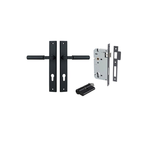 IVER Berlin Door Lever Handle On Rectangular Backplate | Entrance Kit (Key/Key) | 7 Finishes - Matt Black