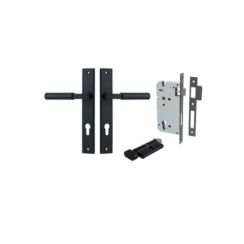 IVER Berlin Door Lever Handle On Rectangular Backplate | Entrance Kit (Key/Thumb) | 7 Finishes - Matt Black