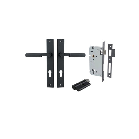 IVER Brunswick Door Lever Handle On Rectangular Backplate | Entrance Kit (Key/Key) | 6 Finishes - Matt Black
