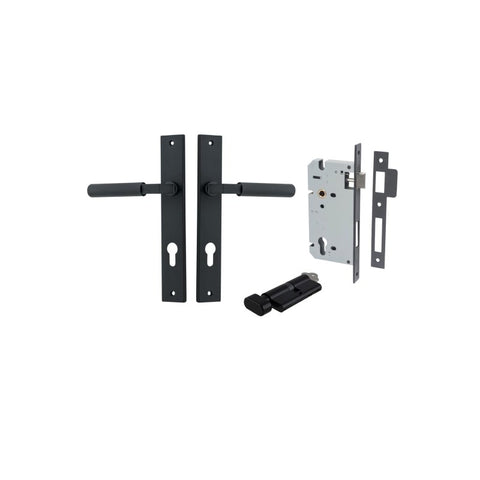 IVER Brunswick Door Lever Handle On Rectangular Backplate | Entrance Kit (Key/Thumb) | 6 Finishes - Matt Black