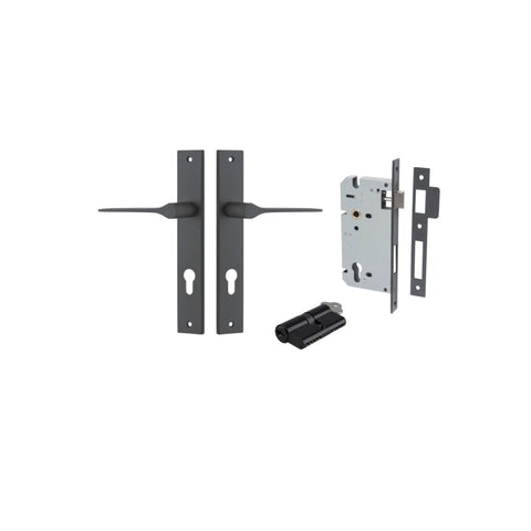 IVER Como Door Lever Handle On Rectangular Backplate | Entrance Kit (Key/Key) | 7 Finishes - Matt Black