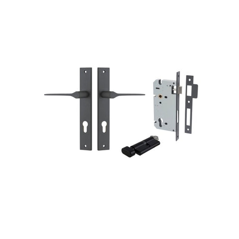IVER Como Door Lever Handle On Rectangular Backplate | Entrance Kit (Key/Thumb) | 7 Finishes - Matt Black