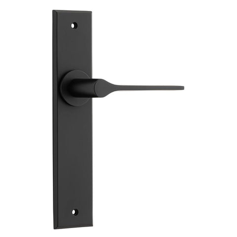 IVER Como Door Lever Handle On Chamfered Backplate | Passage Lever Set Only | 7 Finishes - Matt Black