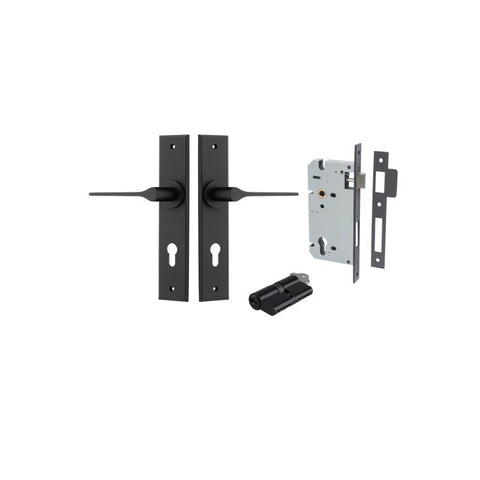 IVER Como Door Lever Handle On Chamfered Backplate | Entrance Kit (Key/Key) | 7 Finishes - Matt Black