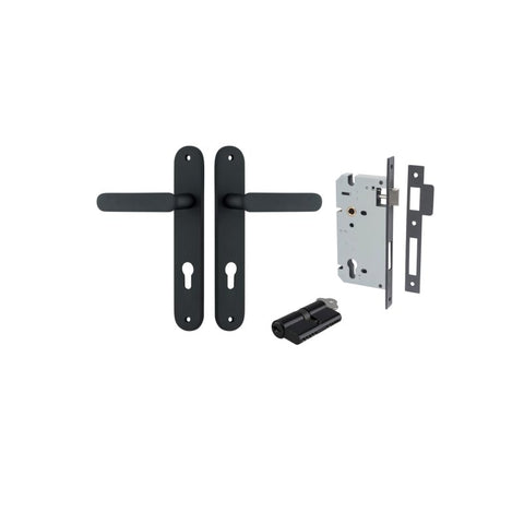Iver Bronte Solid Brass Door Lever on Oval Backplate | Entrance Kit (Key/Key) | 7 Finishes - Matt Black
