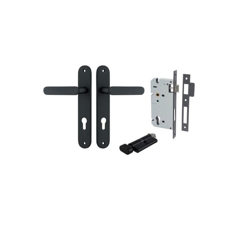 Iver Bronte Solid Brass Door Lever on Oval Backplate | Entrance Kit (Key/Thumb) | 7 Finishes - Matt Black