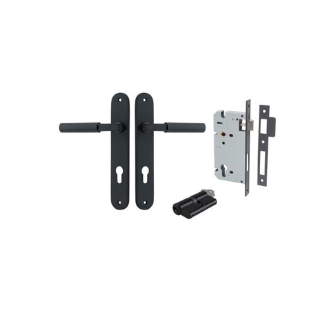Iver Berlin Solid Brass Door Lever on Oval Backplate | Entrance Kit (Key/Key) | 7 Finishes - Matt Black