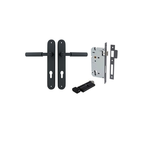 Iver Berlin Solid Brass Door Lever on Oval Backplate | Entrance Kit (Key/Thumb) | 7 Finishes - Matt Black