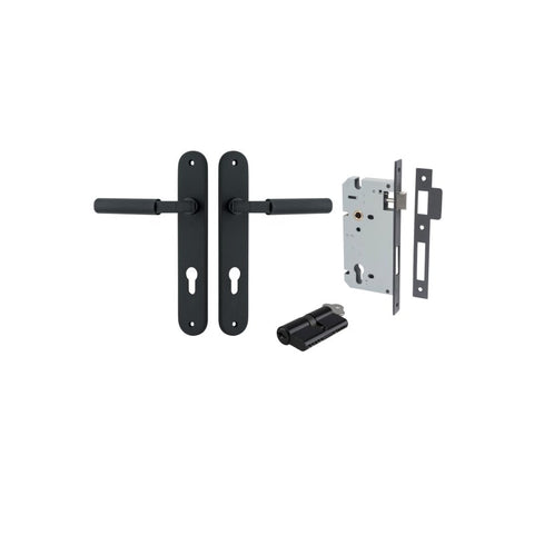 Iver Brunswick Solid Brass Door Lever on Oval Backplate | Entrance Kit (Key/Key) | 6 Finishes - Matt Black