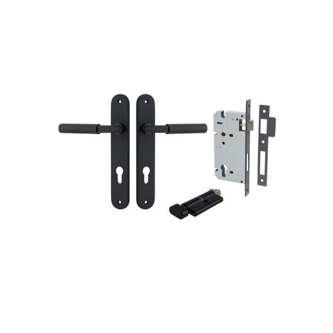 Iver Brunswick Solid Brass Door Lever on Oval Backplate | Entrance Kit (Key/Thumb) | 6 Finishes - Matt Black