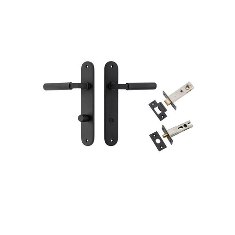 Iver Brunswick Solid Brass Door Lever on Oval Backplate | Separate Privacy Kit | 6 Finishes - Matt Black