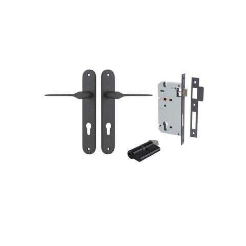 IVER Como Door Lever Handle On Oval Backplate | Entrance Kit (Key/Key) | 7 Finishes - Matt Black