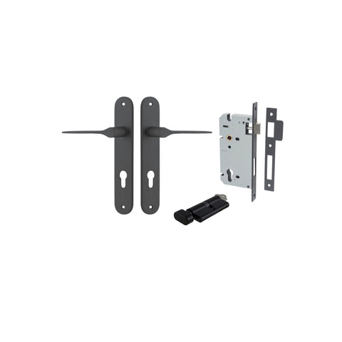 IVER Como Door Lever Handle On Oval Backplate | Entrance Kit (Key/Thumb) | 7 Finishes - Matt Black
