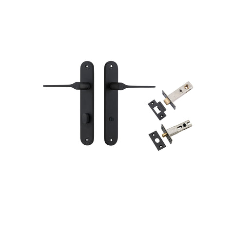 IVER Como Door Lever Handle On Oval Backplate | Separate Privacy Kit | 7 Finishes - Matt Black