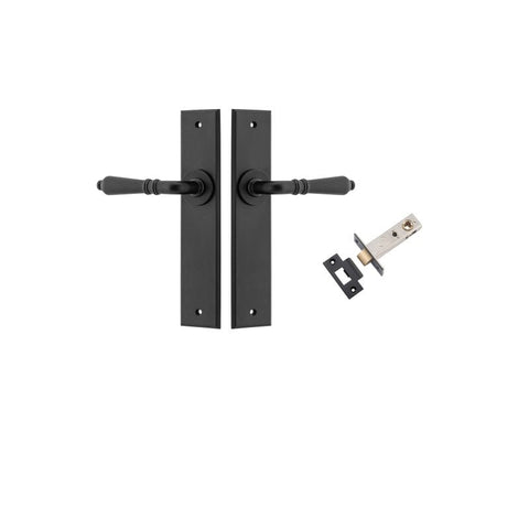 IVER Sarlat Door Lever Handle On Chamfered Backplate | Passage Kit | 10 Finishes - Matt Black