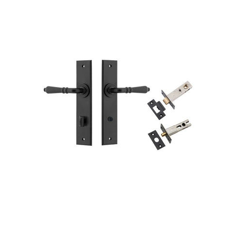 IVER Sarlat Door Lever Handle On Chamfered Backplate | Separate Privacy Kit | 10 Finishes - Matt Black