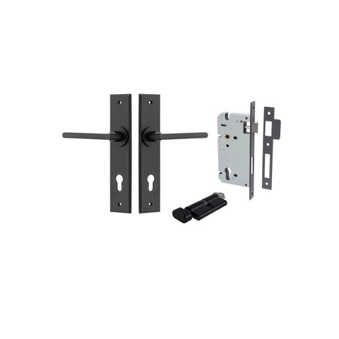 Iver Baltimore Door Lever Handle on Chamfered Backplate | Entrance Kit (Key/Thumb) | 7 Finishes - Matt Black