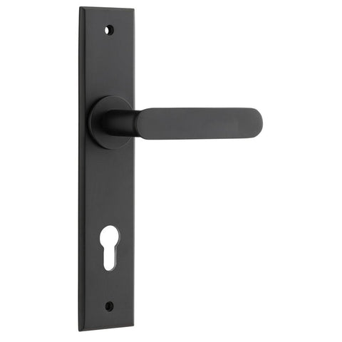 IVER Bronte Door Lever Handle On Chamfered Backplate | Entrance Lever Set Only | 7 Finishes - Matt Black