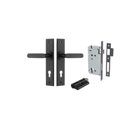 IVER Bronte Door Lever Handle On Chamfered Backplate | Entrance Kit (Key/Key) | 7 Finishes - Matt Black