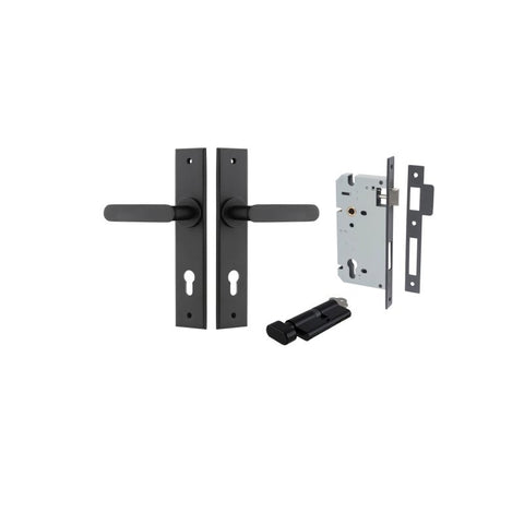 IVER Bronte Door Lever Handle On Chamfered Backplate | Entrance Kit (Key/Thumb) | 7 Finishes - Matt Black