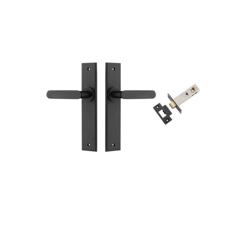 IVER Bronte Door Lever Handle On Chamfered Backplate | Passage Kit | 7 Finishes - Matt Black
