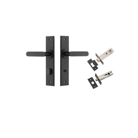 IVER Bronte Door Lever Handle On Chamfered Backplate | Separate Privacy Kit | 7 Finishes - Matt Black