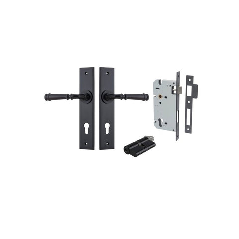 IVER Verona Door Lever Handle On Chamfered Backplate | Entrance Kit (Key/Key) | 9 Finishes - Matt Black