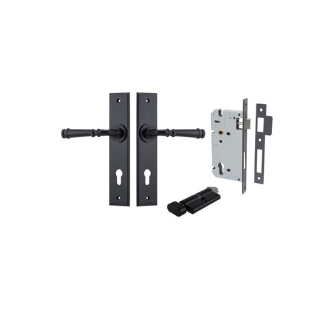 IVER Verona Door Lever Handle On Chamfered Backplate | Entrance Kit (Key/Thumb) | 9 Finishes - Matt Black