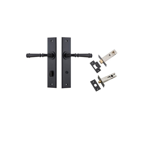 IVER Verona Door Lever Handle On Chamfered Backplate | Separate Privacy Kit | 9 Finishes - Matt Black