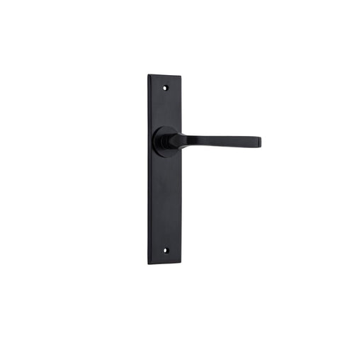IVER Annecy Door Lever Handle On Chamfered Backplate | Passage Lever Set Only | 9 Finishes - Matt Black