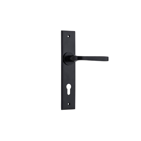 IVER Annecy Door Lever Handle On Chamfered Backplate | Entrance Lever Set Only | 9 Finishes - Matt Black