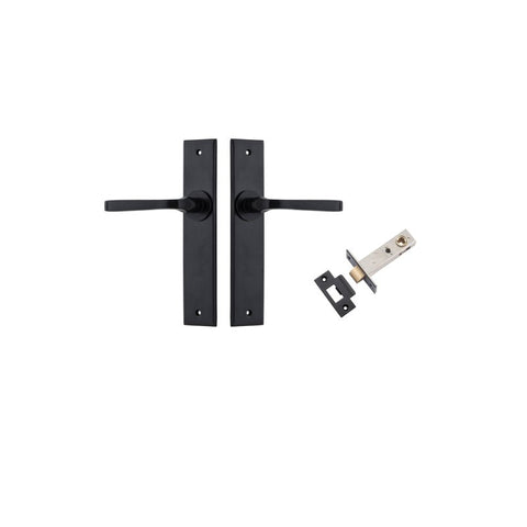IVER Annecy Door Lever Handle On Chamfered Backplate | Passage Kit | 9 Finishes - Matt Black