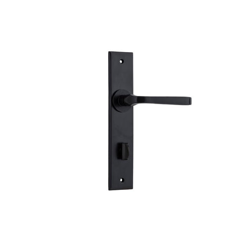 IVER Annecy Door Lever Handle On Chamfered Backplate | Privacy Lever Set Only | 9 Finishes - Matt Black