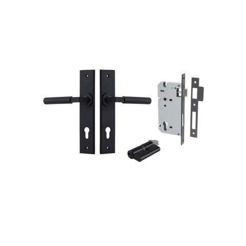 IVER Brunswick Door Lever Handle On Chamfered Backplate | Entrance Kit (Key/Key) | 6 Finishes - Matt Black