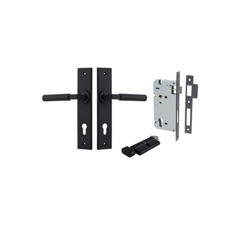 IVER Brunswick Door Lever Handle On Chamfered Backplate | Entrance Kit (Key/Thumb) | 6 Finishes - Matt Black
