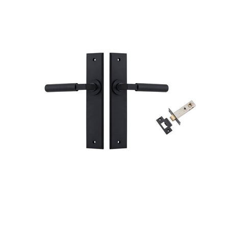 IVER Brunswick Door Lever Handle On Chamfered Backplate | Passage Kit | 6 Finishes - Matt Black