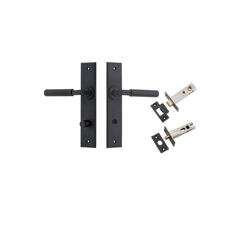 IVER Brunswick Door Lever Handle On Chamfered Backplate | Separate Privacy Kit | 6 Finishes - Matt Black