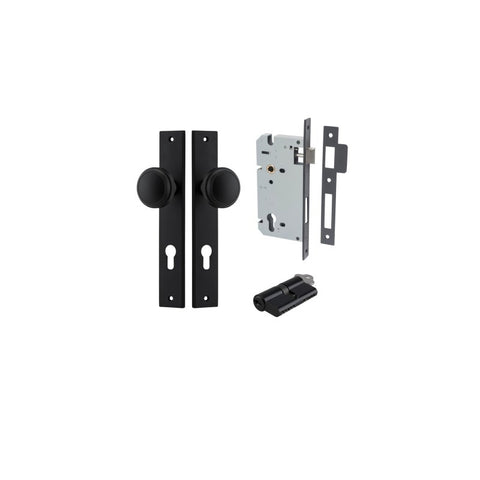 IVER Paddington Door Knob On Rectangular Backplate | Entrance Kit (Key/Key) | 9 Finishes - Matt Black