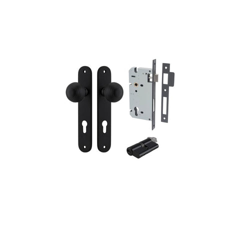 IVER Guildford Door Knob On Oval Backplate | Entrance Kit (Key/Key) | 9 Finishes - Matt Black