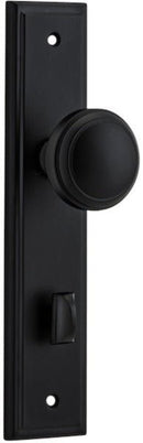 IVER Paddington Door Knob On Stepped Backplate | Privacy Lever Set Only | 9 Finishes - Matt Black