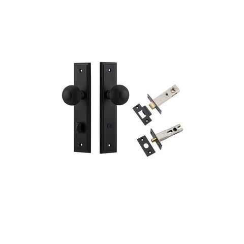 IVER Guildford Door Knob On Stepped Backplate | Separate Privacy Kit | 9 Finishes - Matt Black