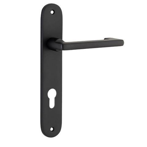 Iver Baltimore Return Solid Brass Door Lever on Oval Backplate | Entrance Lever Set Only | 7 Finishes - Matt Black