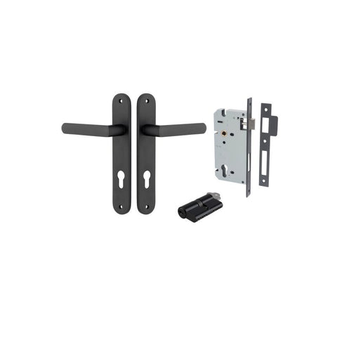 IVER Osaka Door Lever Handle On Oval Backplate | Entrance Kit (Key/Key) | 6 Finishes - Matt Black