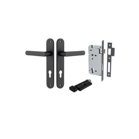 IVER Osaka Door Lever Handle On Oval Backplate | Entrance Kit (Key/Thumb) | 6 Finishes - Matt Black