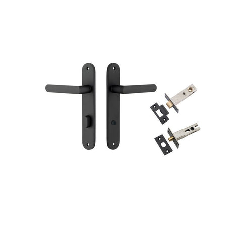 IVER Osaka Door Lever Handle On Oval Backplate | Separate Privacy Kit | 6 Finishes - Matt Black