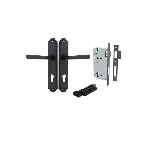 Iver Copenhagen Door Lever Handle on Shouldered Backplate | Entrance Kit (Key/Thumb) | 7 Finishes - Matt Black