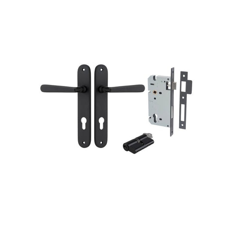 Iver Copenhagen Solid Brass Door Lever on Oval Backplate | Entrance Kit (Key/Key) | 7 Finishes - Matt Black