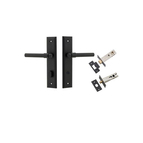 IVER Helsinki Door Lever Handle On Stepped Backplate | Separate Privacy Kit | 7 Finishes - Matt Black