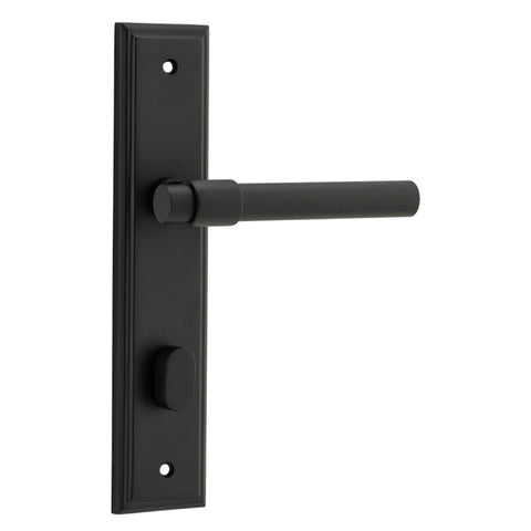 IVER Helsinki Door Lever Handle On Stepped Backplate | Privacy Lever Set Only | 7 Finishes - Matt Black